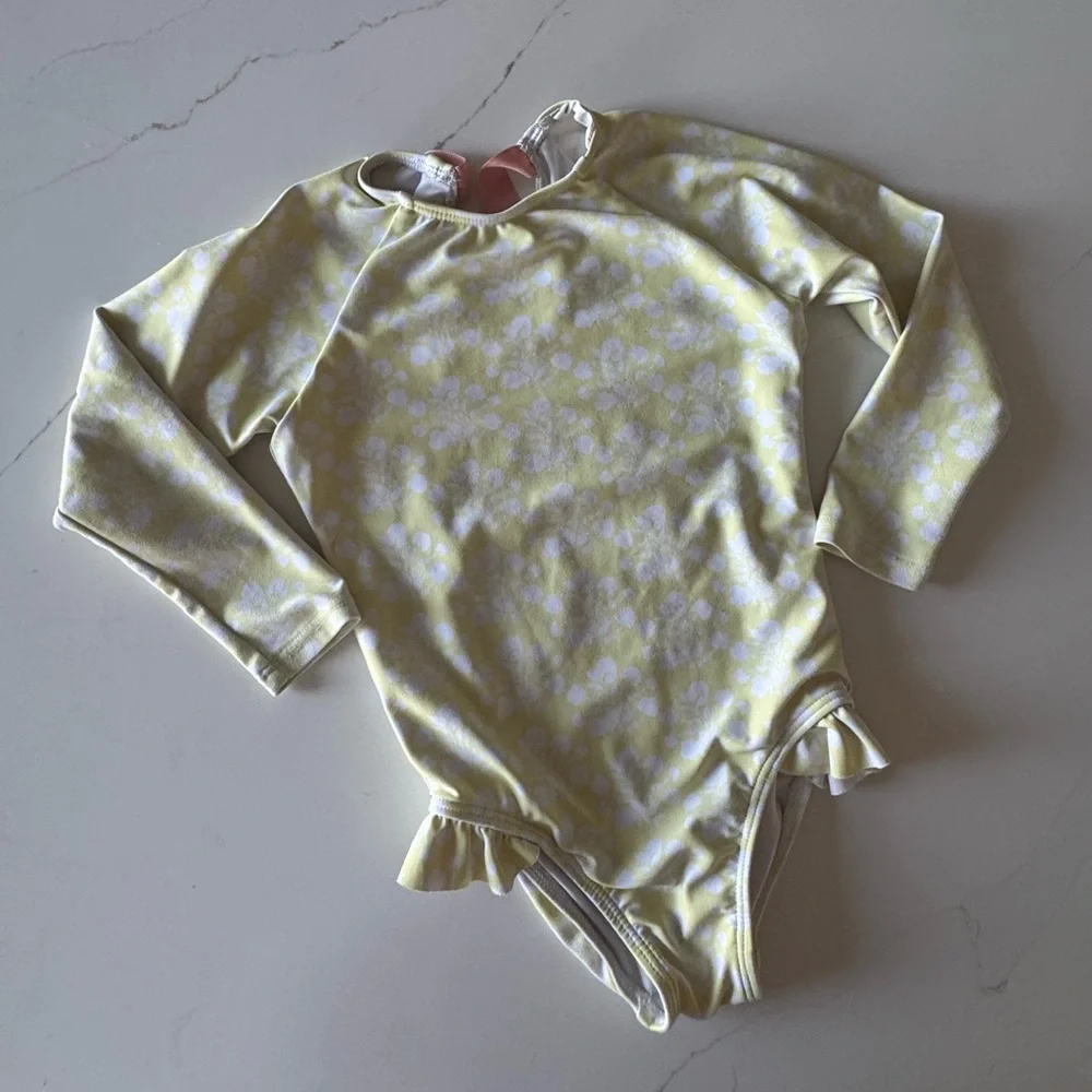MINNOW Girls Citron Blossom Rashguard One Piece sz 3/4 - Picture 2 of 11